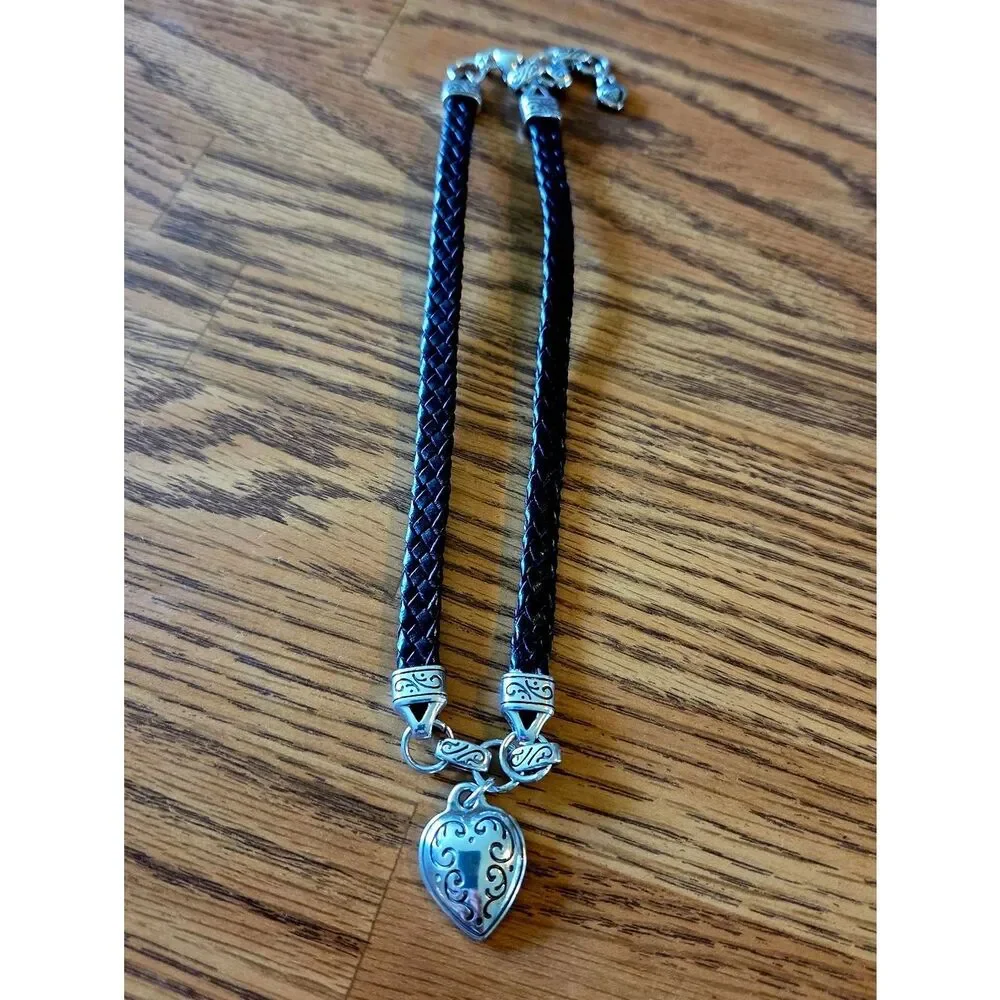 BRIGHTON "King's Road" Vintage Puff Heart And Leather Necklace VINTAGE INSPIRED - Picture 5 of 10